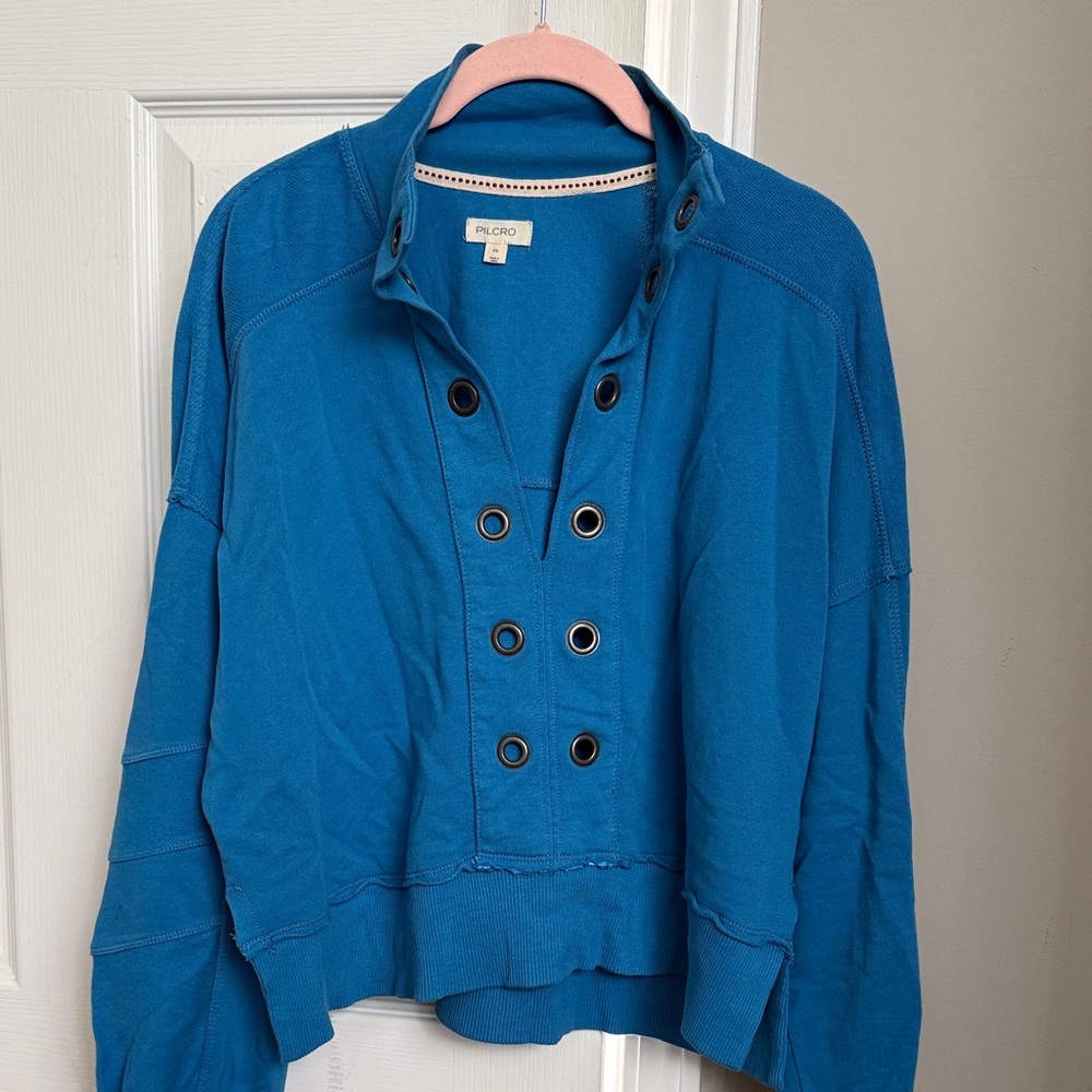 Anthropologie Pilcro Faygo V-Neck Popover Sweatshirt with Grommet Details - XS